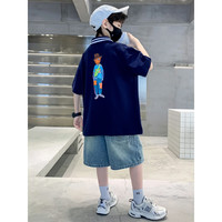 迈兜熊(MAIDOUXIONG)儿童装男童夏装套装2023新款夏季薄款运动衣服中大童潮牌短袖时髦 藏青色 160