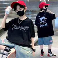 梦想邦尼男童t恤2023夏季新款中大童上衣儿童夏装宽松薄款衣服孩时尚短袖T 黑色 130cm