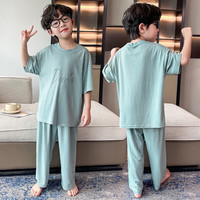 欧麦璐(OMINELU)儿童睡衣2023新款男童夏季薄款短袖大童男孩空调服家居服套装 浅蓝色 150码(建议身高135-145厘米)
