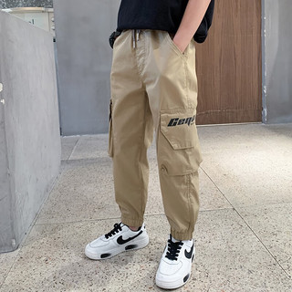 梦想邦尼男童裤子夏季薄款2023新款儿童夏装防蚊裤男孩帅气工装裤夏款长裤 卡其色 120cm(建议身高120cm)