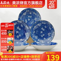 美浓烧 Mino Yaki)日本进口陶瓷餐盘套装精美釉下彩盘子碟子日式家用创意餐具 春樱秋叶盘5件套