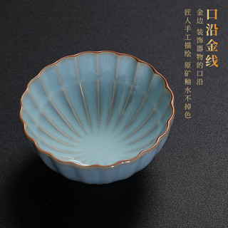 汉隶汝窑茶杯茶具高档单杯品茗杯汝瓷高档天青色汝瓷开片个人主人杯 天青菊瓣对杯