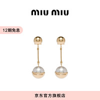 MIU MIU缪缪女士徽标饰金属和仿珍珠耳环耳夹 金色/奶油色