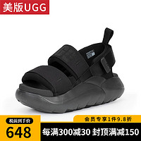 UGG女士新款厚底束带凉鞋休闲舒适纯色露趾凉拖1136814 BLK-黑色 36