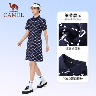 骆驼（CAMEL）户外运动连衣裙女士2023夏季纯棉印花时尚百搭休闲T袖裙 J23MAVR001，普鲁士蓝，女 S