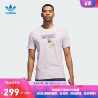 adidas阿迪达斯官方三叶草男装夏季新款印花运动圆领短袖T恤 粉色 A/M
