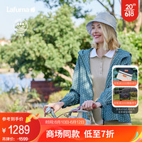 LAFUMA乐飞叶印花夹克女 户外防泼水宽松连帽运动风衣外套 LFJA3AF18 礁石绿E4 165/84A(38)