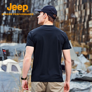 Jeep（吉普）夏季男装体恤户外速干薄款t恤男短袖圆领凉感防晒上衣 藏青色 S(115斤以下)