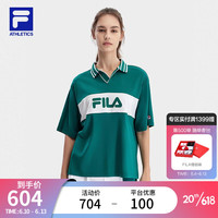 斐乐（FILA）官方女子短袖POLO衫2023夏季新款宽松网球运动针织上衣 猫眼石绿-TQ 160/80A/S
