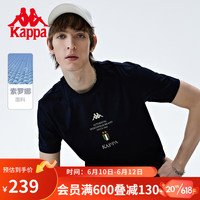 卡帕(Kappa)卡帕Kappa 1916经典复古运动T恤新款男夏针织半袖休闲徽章短袖 暗夜蓝黑-906 M