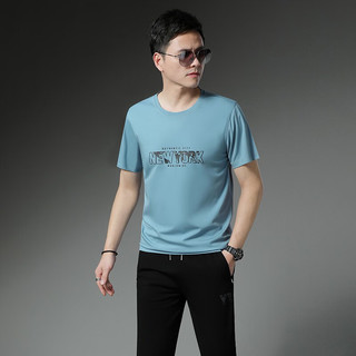 可晴尔运动套装男夏季2023新款圆领短袖长裤休闲跑步宽松运动服饰两件套 蓝色 男士L/100-120斤