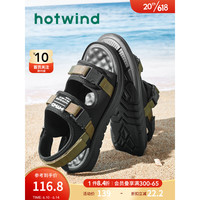 热风 hotwind2023年夏季新款魔术贴拼色凉鞋厚底沙滩鞋日常男士时尚凉鞋 75黑绿 42