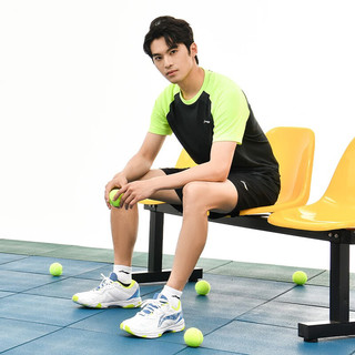 李宁（LI-NING）羽毛球服男女短袖套装夏季速干排球乒羽比赛运动服透气男女同款 AATT003男女同款黑色/荧光黄绿 S