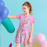 芭比儿童泳衣女童中大童短袖分体裙式平角女孩学生少女洋气游泳衣