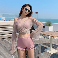 蔻诗瑶(KOUSHIYAO)泳衣女三件套保守学生分体式性感遮肚显瘦泳裤套装透气少女生泳装 粉色 M