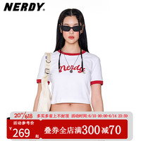 NERDY 2023新款夏季短袖T恤女logo性感露脐装t恤简约百搭潮牌上衣 红色 XS