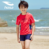 hosa 浩沙 儿童泳衣男童分体短袖游泳衣套装 中大童速干训练泳装 大红 16码