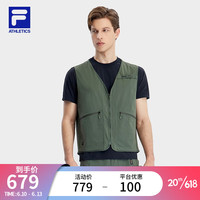 斐乐(FILA)官方男子梭织马甲2023夏新款基础简约运动休闲无袖上衣 暗灰绿色-DG 180/100A/XL