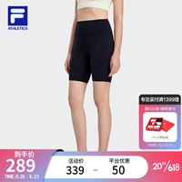 斐乐（FILA）官方女子针织打底裤2023夏季新款紧身瑜伽健身运动短裤 深黑-BK 165/66A/M