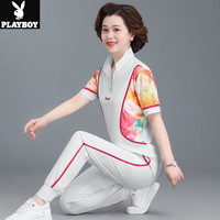花花公子（PLAYBOY OUTDOOR）妈妈时尚运动套装夏季中老年女装短袖T恤洋气中年夏装休闲两件套 TY-2611 玫红色 XL(建议105-115斤左右)