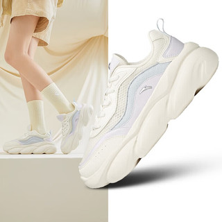 安踏（ANTA）喵喵鞋丨休闲鞋女鞋2023夏季厚底增高网面轻便老爹鞋 白/紫/浅雾灰-5 6(女36.5)