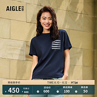 AIGLE艾高夏季女士DFT速干吸湿排汗户外休闲圆领舒适短袖T恤 帝国深蓝 BC301 M(165/88A)