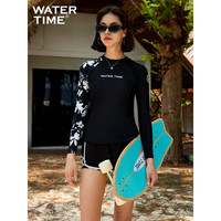 WATERTIME潜水服女防晒保暖冲浪潜水服水母衣湿衣长袖分体游泳衣 黑白墨色(短裤套装） S
