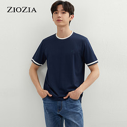 ZIOZIA 专柜夏T恤韩版休闲棉修身圆领短袖藏青上衣ZTB12464J