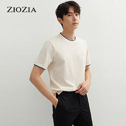 ZIOZIA 夏季男款韩版休闲时尚简约卡其色圆领T恤ZTB12464M