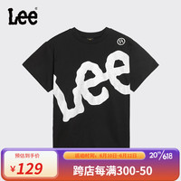 李 Lee儿童纯棉短袖T恤2023新品夏季男女中大童学生大logo潮宽松打底衫 黑色 110
