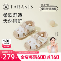 泰兰尼斯夏季新款婴儿鞋包头男童婴幼儿防滑宝宝鞋透气软底步前鞋 白/杏 1