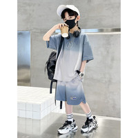 其派男童夏装套装2023新款中大儿童装夏季男孩网红时髦短袖运动帅气潮 灰色 140(适合身高130CM)