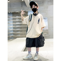 迈兜熊(MAIDOUXIONG)男童夏装套装2023新款儿童装夏季短袖两件套炸街中大童潮男孩夏款 杏色 120