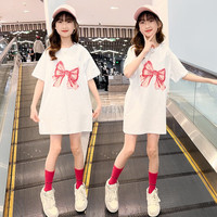 贝孩趣儿童t恤衫女童短袖T恤棉上衣透气女孩衣服童装夏装汗衫 9258白色 140码(建议身高125-135厘米)