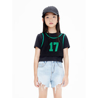 little MO&Co.独立两件 little moco童装23夏装新款女童短袖纯棉T恤网格背心 黑色 150/68