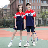 芯时代小学生校服夏季运动套装高中学生短袖中裤英伦风五六年级毕业班服 藏青色 女生 165码