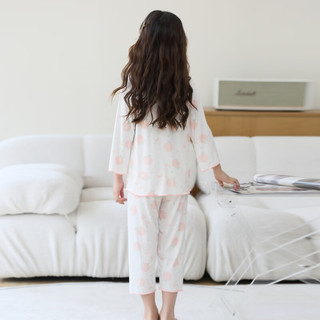 噜噜牛（LULUNIU）儿童睡衣女孩夏季纯棉薄款九分袖女童中大童亲子空调家居服 23213-浅粉卡通   175cm(L码建议身高165-170)