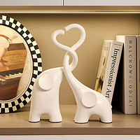 贝汉美（BHM）现代简约创意大象客厅摆件工艺品 电视柜酒柜玄关家居装饰品 白色一对