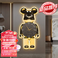 YIJLJ暴力熊玄关装饰画现代简约灯画网红客厅挂画钟表挂表轻奢过道时钟 163576-金色熊 30*60水晶面WD（无灯款）