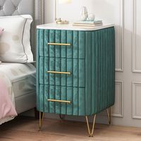 木匠印记布绒床头柜现代简约家用卧室床边柜多功能储物柜收纳柜 松石绿色