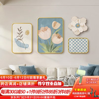 好久不见北欧风客厅装饰画温馨花卉带钟表组合壁画奶油风沙发背景墙挂画 向阳花开-B款 左40*60中50*70右40*30+40*40