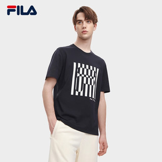 斐乐（FILA）官方男子短袖T恤2023夏季新款时尚休闲简约圆领短袖上衣 传奇蓝-NV 180/100A/XL