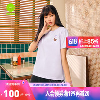 adidas阿迪达斯官方neo女装新款纯棉运动上衣圆领短袖T恤IP3880 浅紫 A/XL