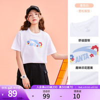 ANTA 安踏 休闲短袖t恤女2023夏季宽松上衣百搭时尚短装女装 雪花白-2 L/女170