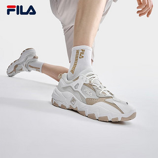 FILA 斐乐 官方掠夺者2女鞋男鞋情侣跑步鞋2023夏季老爹鞋时尚复古运动鞋 多雾灰/明亮白-VB 40.5