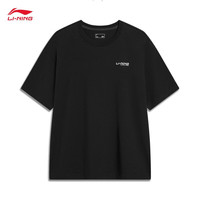 李宁(LI-NING)短袖T恤男子运动生活系列新款字母印花文化衫 黑色-2 S