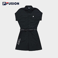 斐乐（FILA）FILA FUSION斐乐潮牌梭织连体裤女2023夏时尚衬衫领短袖连体短裤 深黑-BK 175/92A/XL