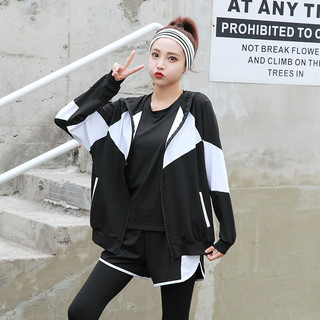 朵梵蓮（Duofanlian）朵梵蓮晨跑步运动套装女2023年新款春夏健身服瑜伽服女套装速干衣 黑粉五件套 XXL