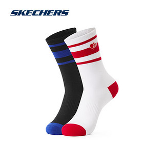 SKECHERS 斯凯奇 缤纷休闲系列爱心条纹中筒袜L422U173 黑色/白色/02L4 S