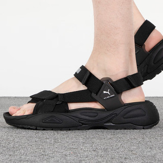 PUMA 彪马 男鞋女鞋 2023夏季户外运动鞋沙滩鞋舒适透气魔术贴休闲凉鞋 389075-01/黑色-银色 37/230mm/4
